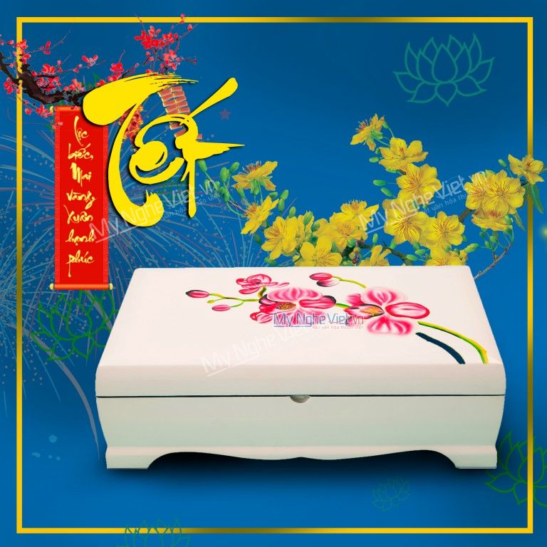 Hộp quà tặng sơn mài hoa Phong Lan - Hàng in logo theo yêu cầu