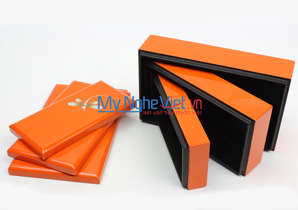 Bộ ba hộp sơn mài màu cam MNV-SMA494