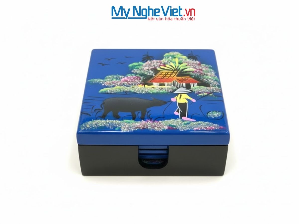 Đế Lót Ly Sơn Mài Đồng Quê Màu Xanh DLL05