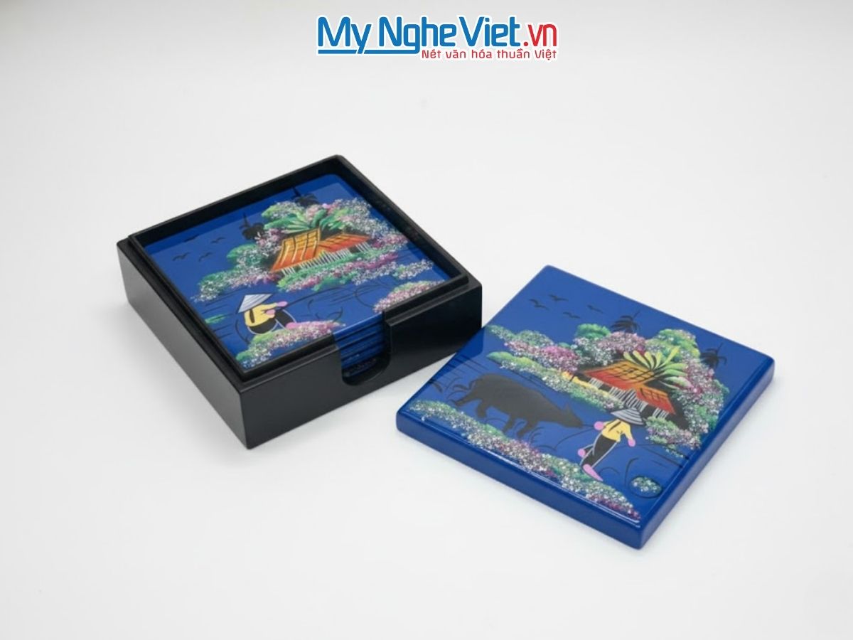 Đế Lót Ly Sơn Mài Đồng Quê Màu Xanh DLL05