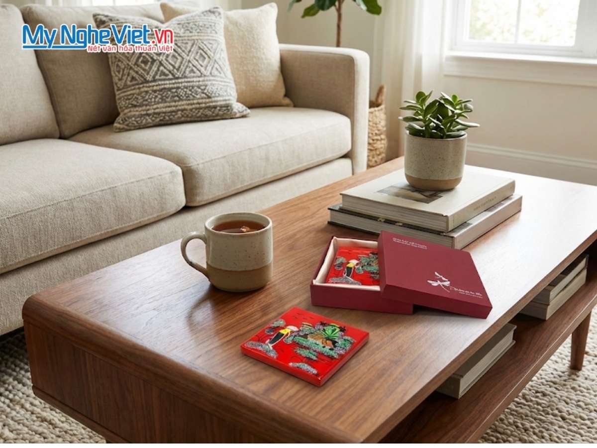 Đế Lót Ly Sơn Mài Đồng Quê Màu Đỏ DLL05