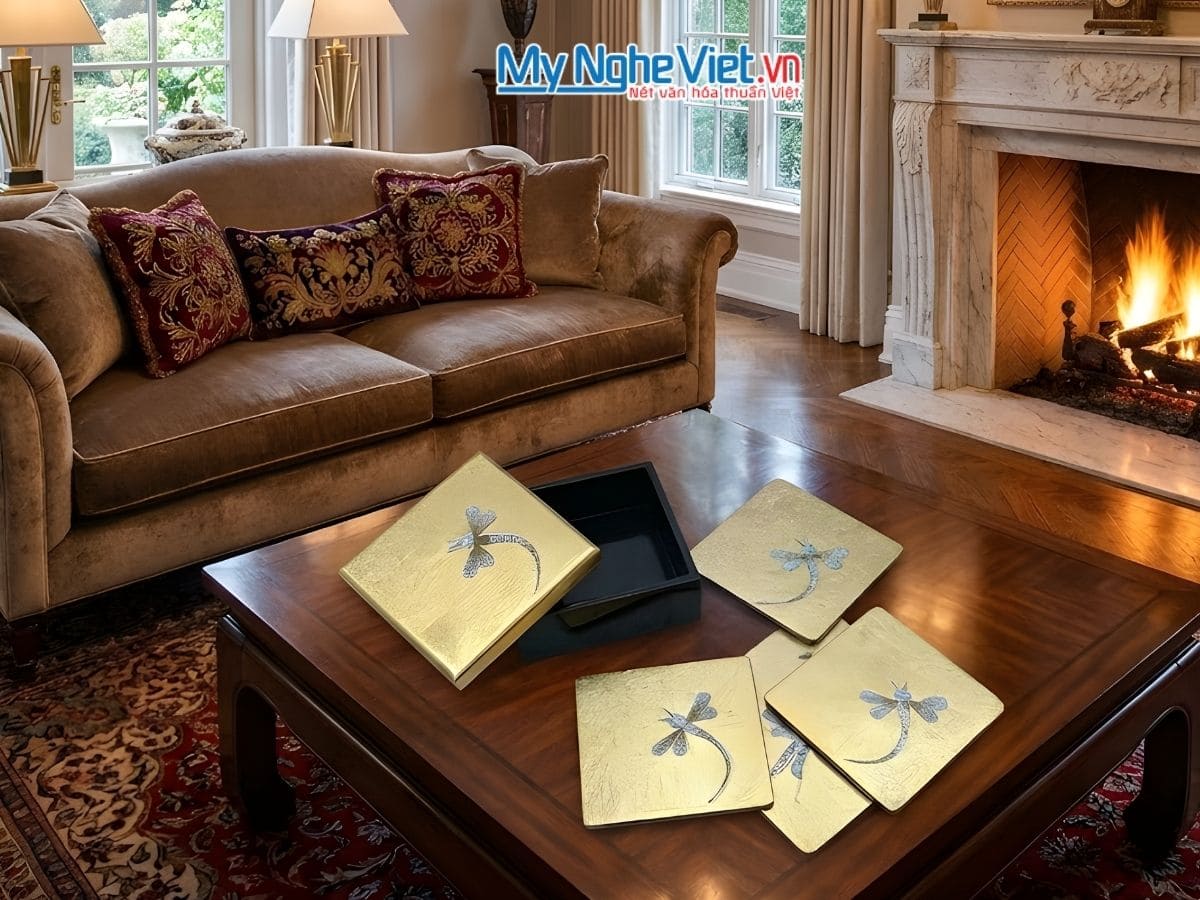 Đế Lót Ly cẩn Chuồn Chuồn nền vàng D11xH5cm DLL10-6