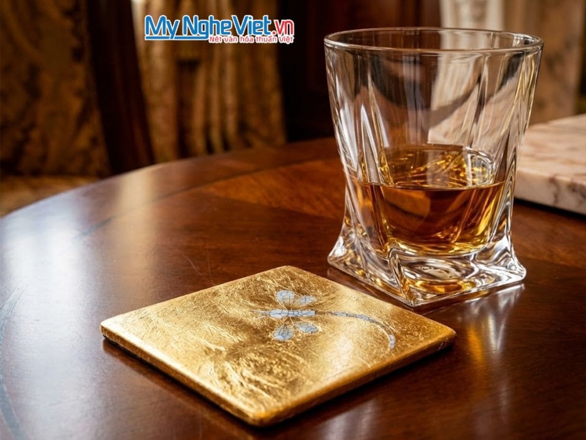 Đế Lót Ly cẩn Chuồn Chuồn nền vàng D11xH5cm DLL10-6