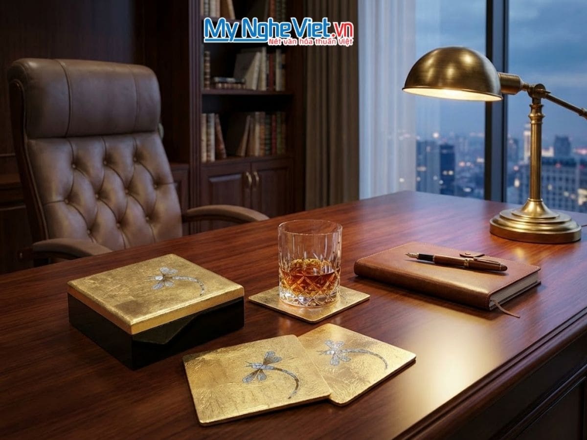 Đế Lót Ly cẩn Chuồn Chuồn nền vàng D11xH5cm DLL10-6