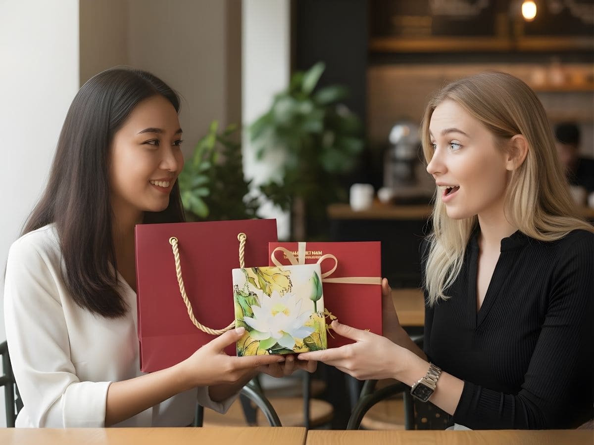 Đế Lót Ly sơn mài vuông hoa sen trắng nền trắng & Hộp quà tặng cao cấp DLL10-9