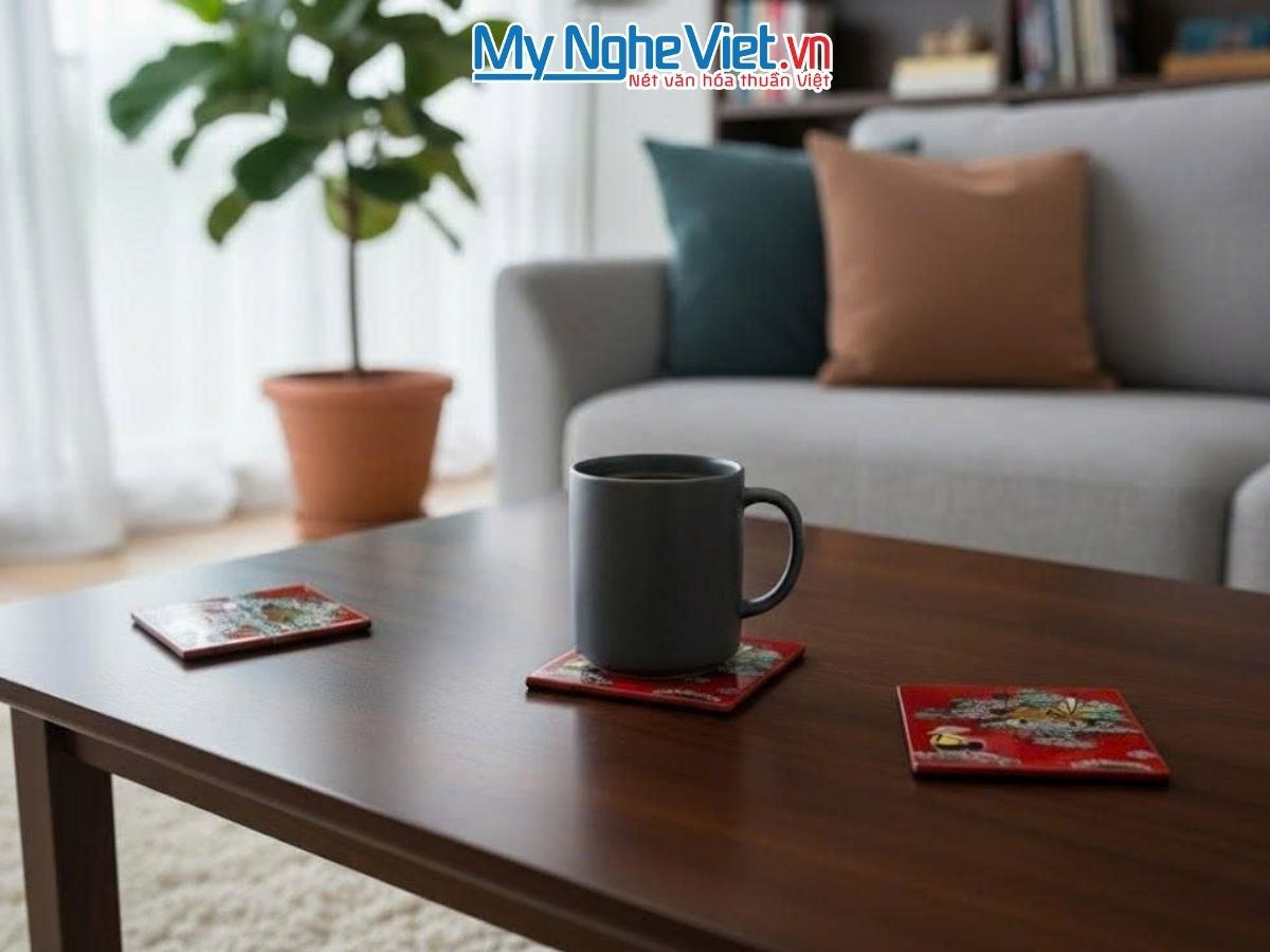 Đế Lót Ly Sơn Mài Đồng Quê Màu Đỏ DLL05