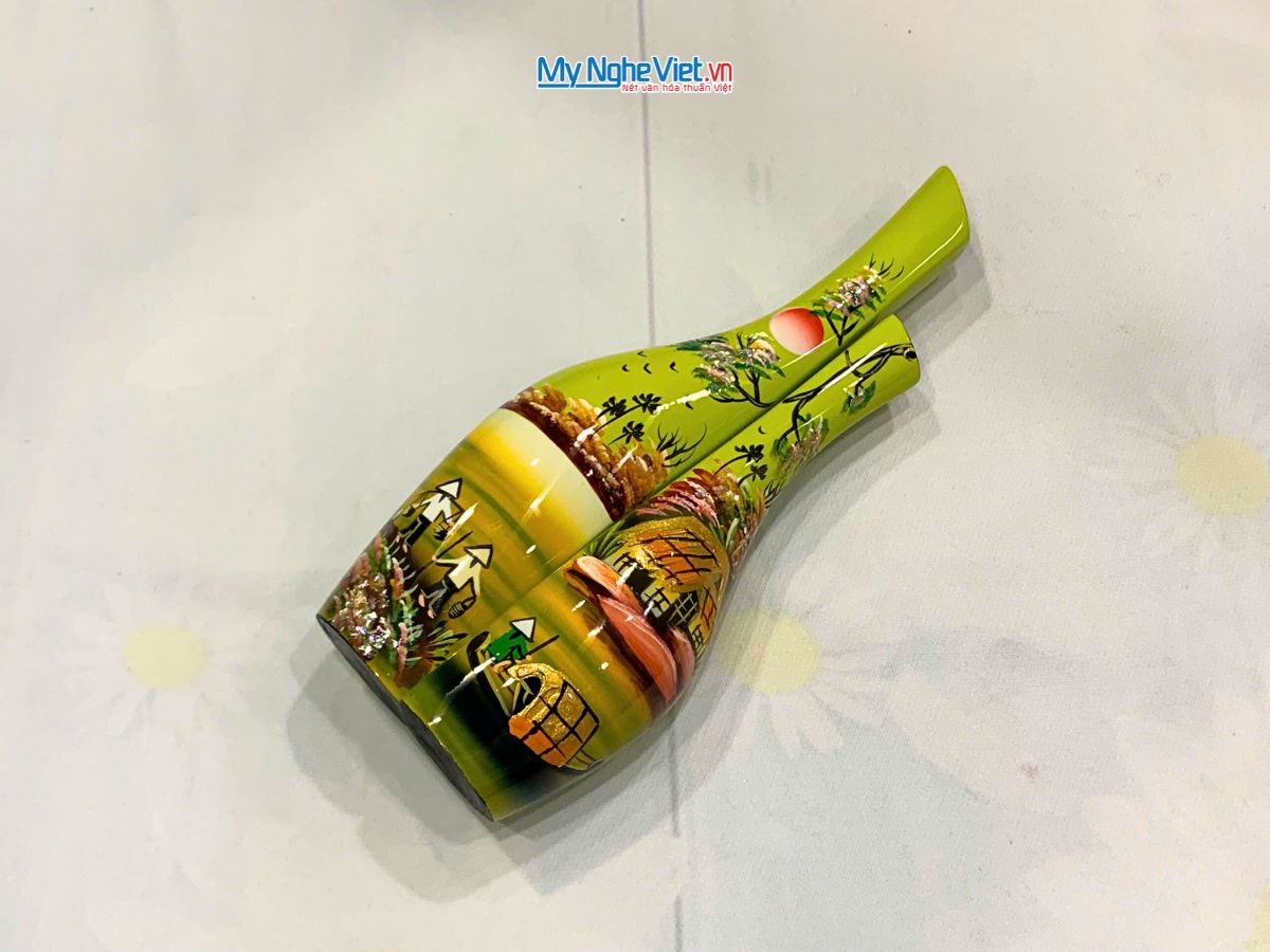 Cặp Lọ hoa sơn mài phu thê ốm đồng quê đủ mẫu trung LHSM78-4.1