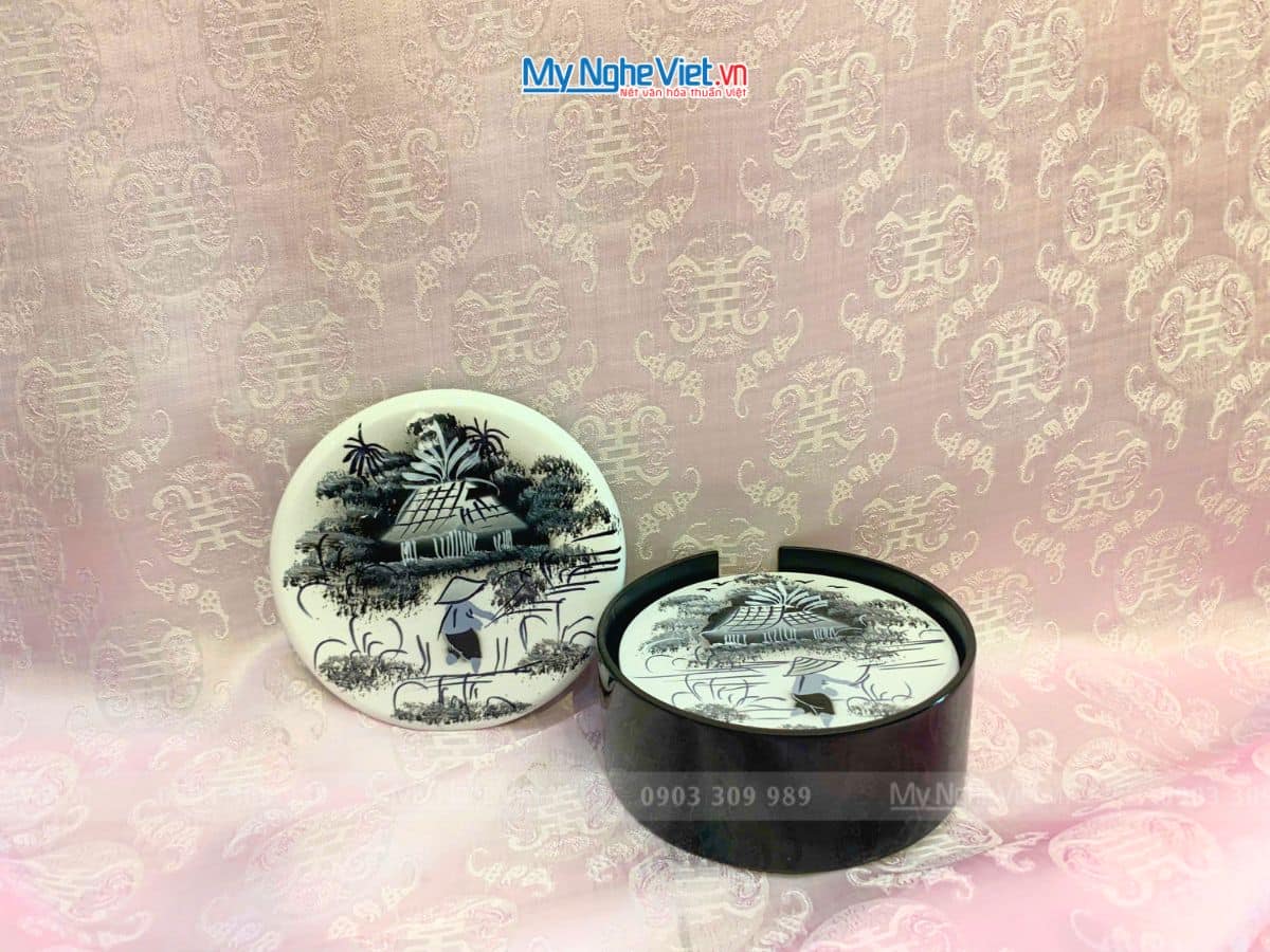 Đế Lót Ly tròn Đồng quê màu trắng D11xH5cm 