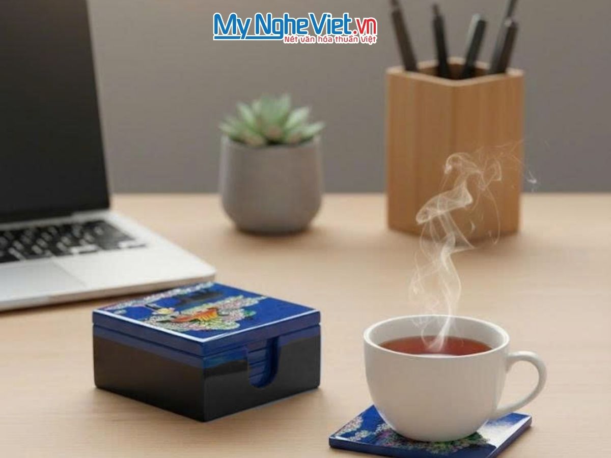 Đế Lót Ly Sơn Mài Đồng Quê Màu Xanh DLL05