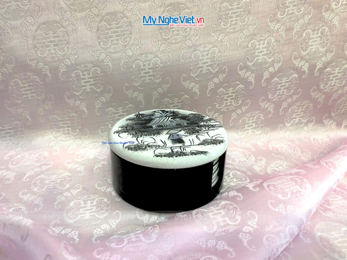 Đế Lót Ly tròn Đồng quê màu trắng D11xH5cm 