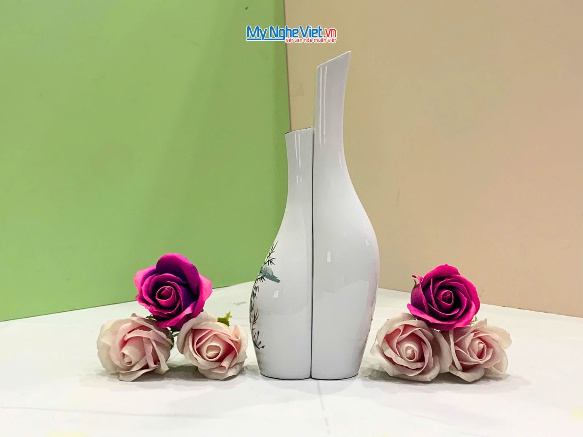 Cặp Lọ hoa sơn mài phu thê ốm đồng quê đủ mẫu trung LHSM78-4.1