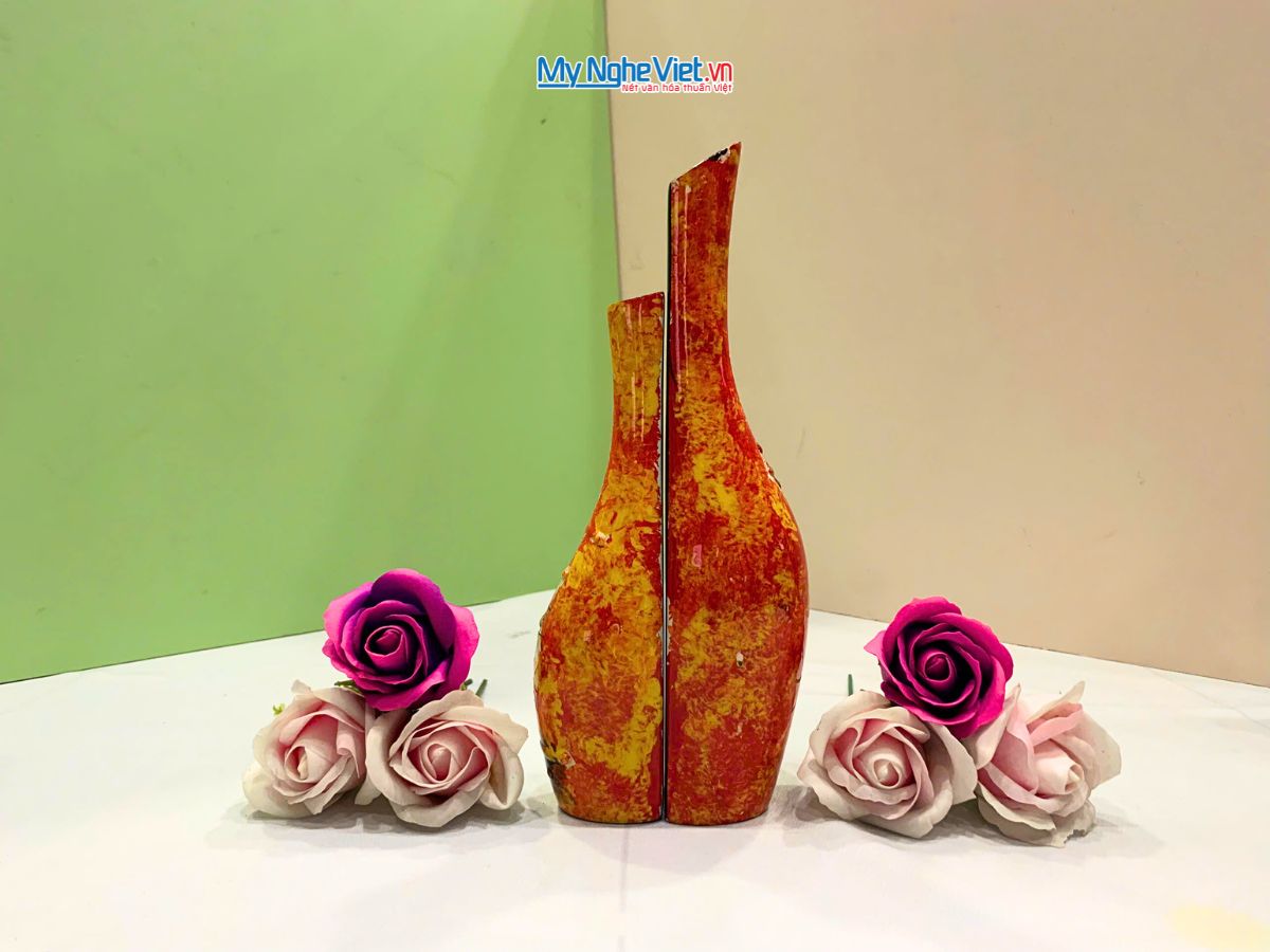 Cặp Lọ hoa sơn mài phu thê ốm Picasso đủ mẫu trung LHSM78-4.2