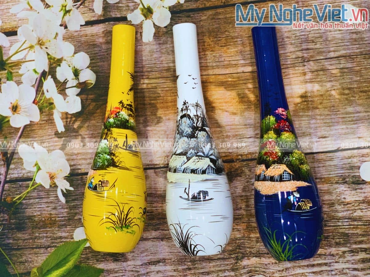 Bình vuốt vẽ cảnh đồng quê nhiều mẫu  LHSMTT10-1