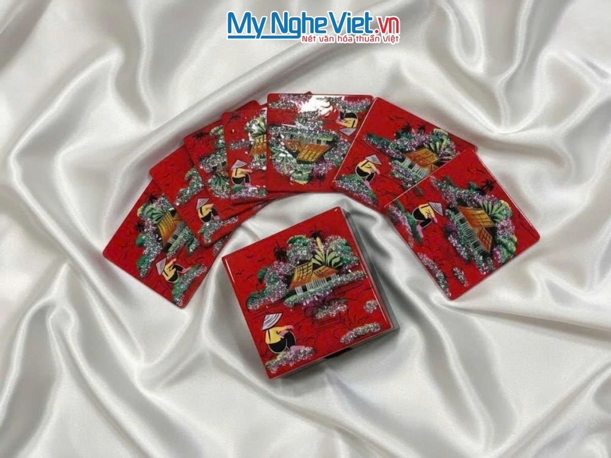 Đế Lót Ly Sơn Mài Đồng Quê Màu Đỏ DLL05