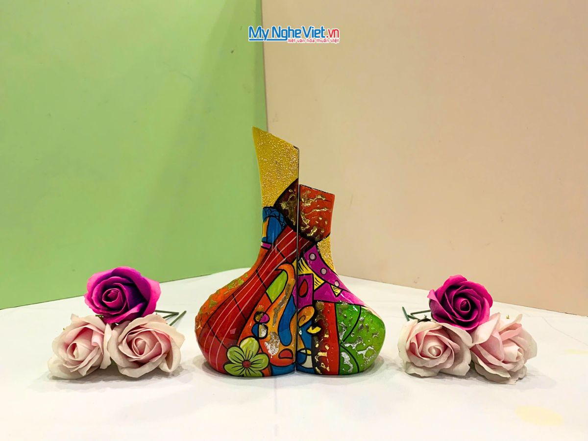 Lọ hoa sơn mài phu thê đủ mẫu trung Picasso LHSM78-2.2