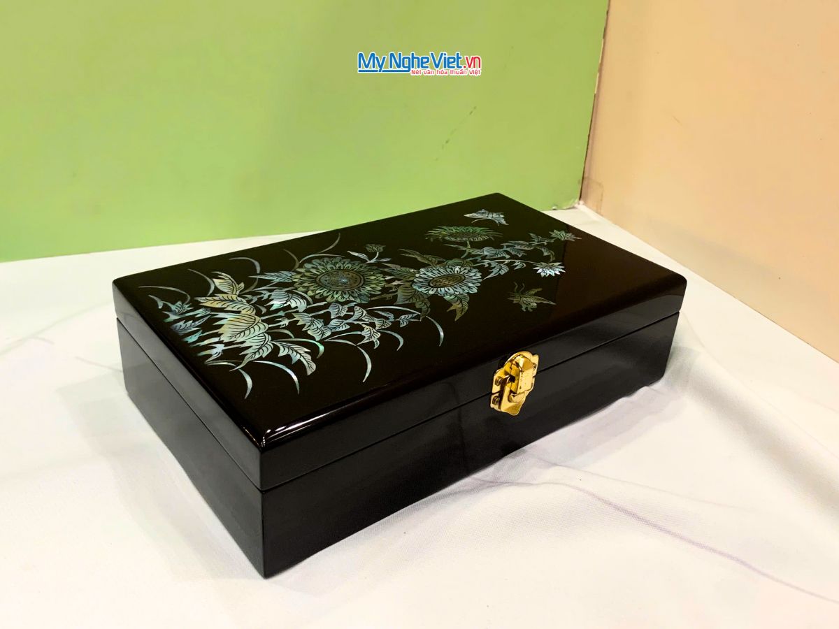Hộp trang sức sơn mài hoa hướng dương cẩn ốc cao cấp HTS80 -1.3