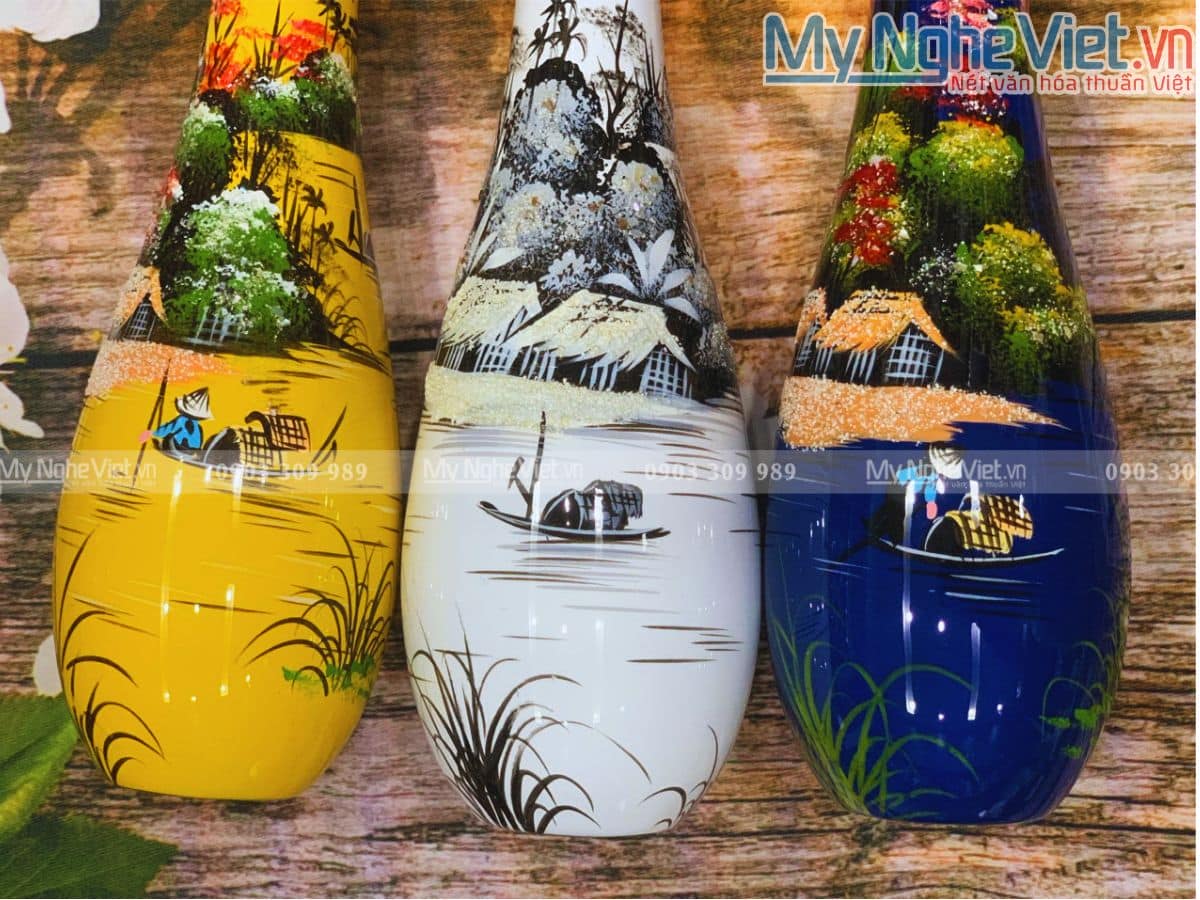 Bình vuốt vẽ cảnh đồng quê nhiều mẫu  LHSMTT10-1