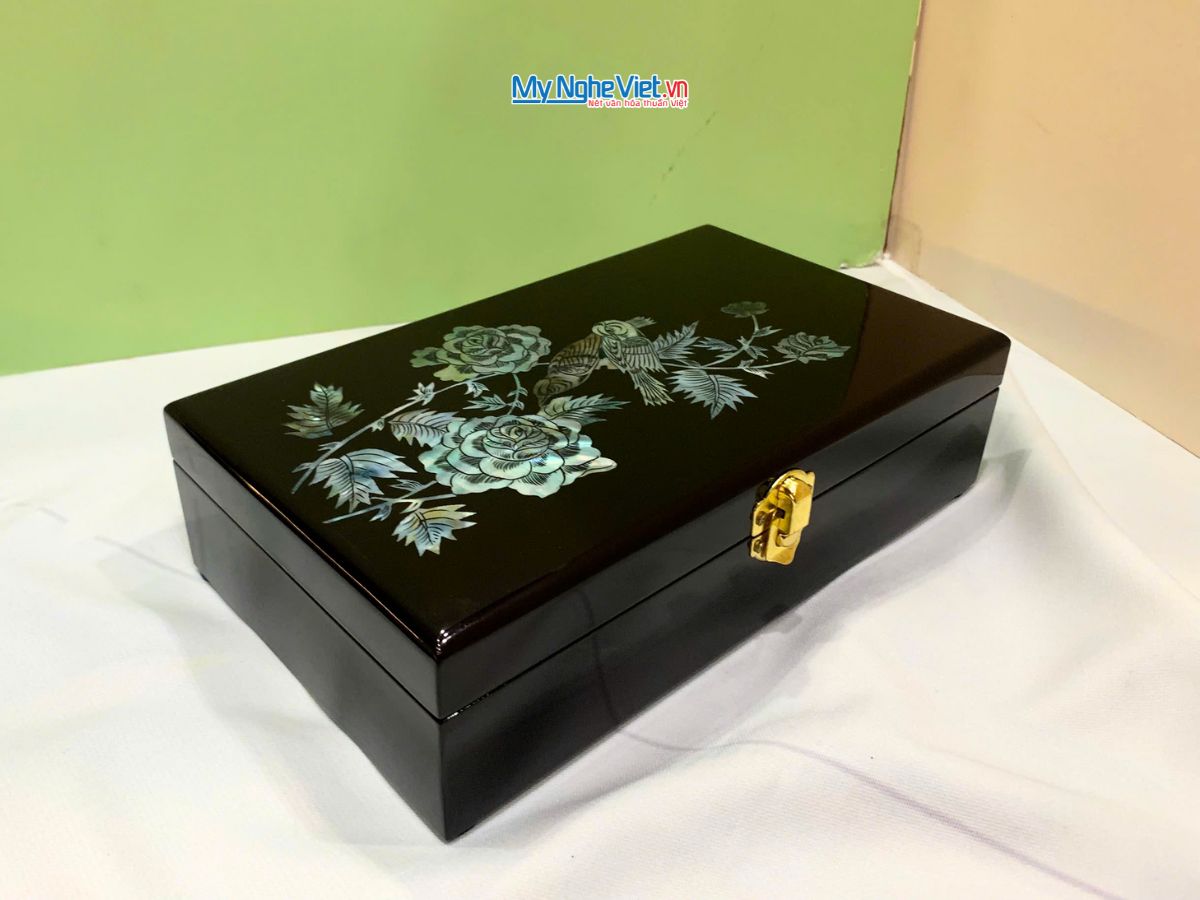 Hộp trang sức sơn mài hoa hồng cẩn ốc cao cấp HTS80 -1.1