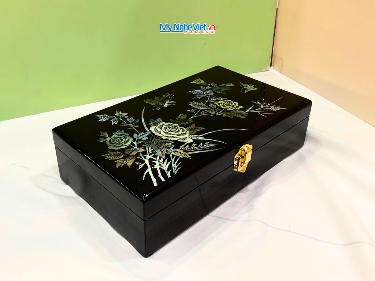 Hộp trang sức sơn mài hoa hồng cẩn ốc cao cấp HTS80 -1.2