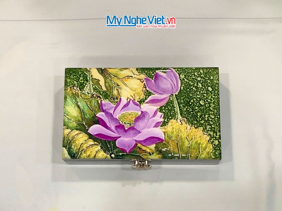 Hộp đựng trang sức SM sen hồng tím nền xanh HTSHD04-3