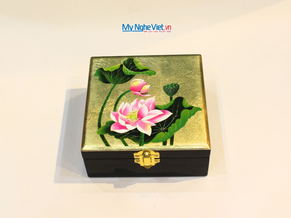 Hộp Trang Sức Hoa Sen nền vàng12x12 - HSM1212-SD