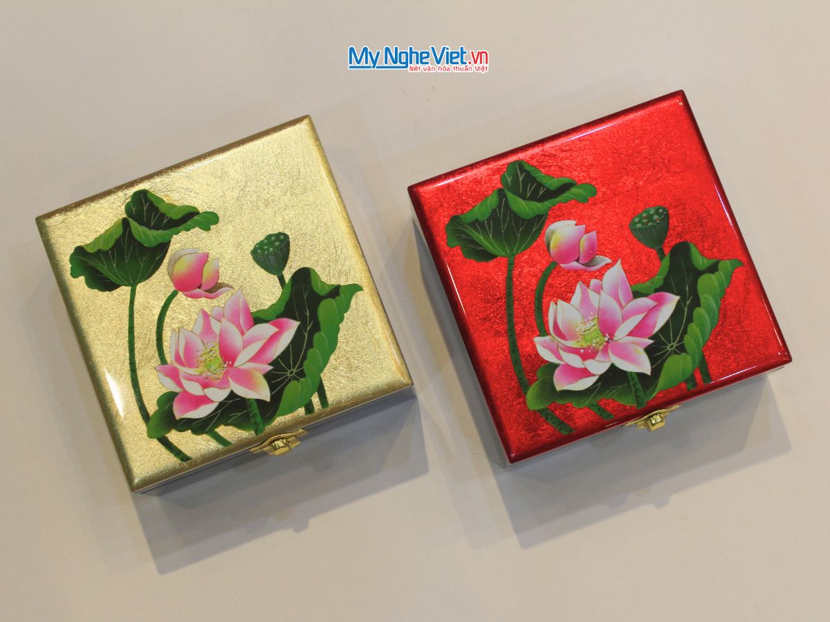 Hộp Trang Sức Hoa Sen nền vàng12x12 - HSM1212-SD