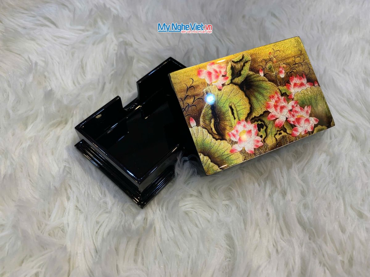 Hộp danh thiếp sơn mài hoa sen - MNVĐH01
