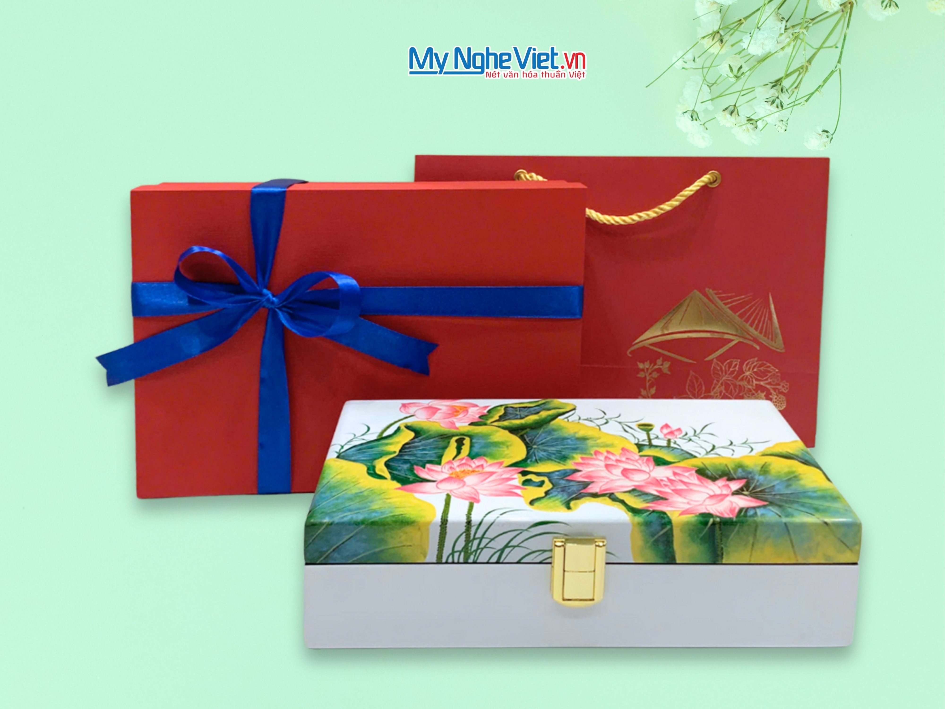 Hộp trang sức cao cấp 14x24cm vẽ tay nhiều mẫu HSMDH1424-01