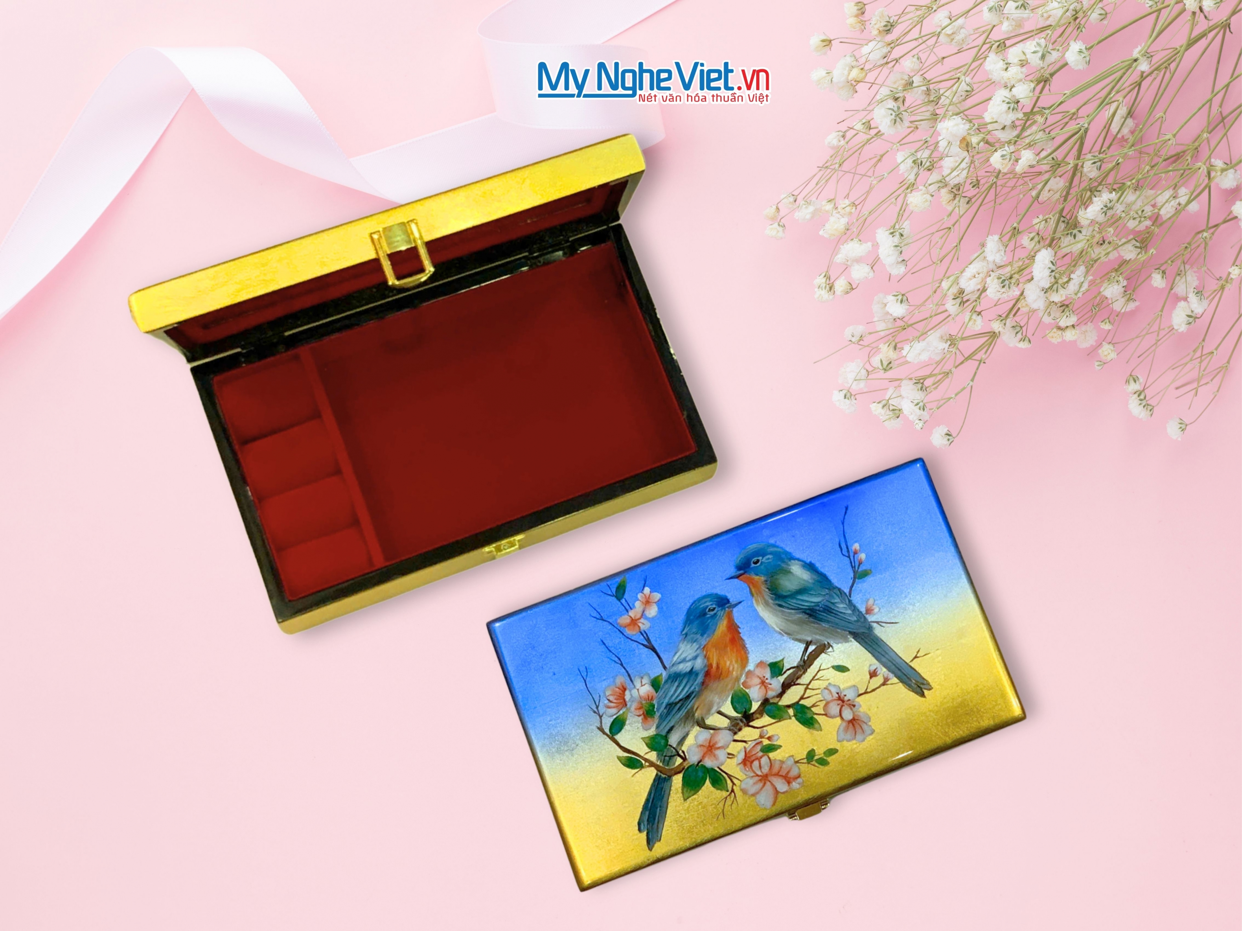 Hộp trang sức cao cấp 14x24cm vẽ tay HSMDH1424-01
