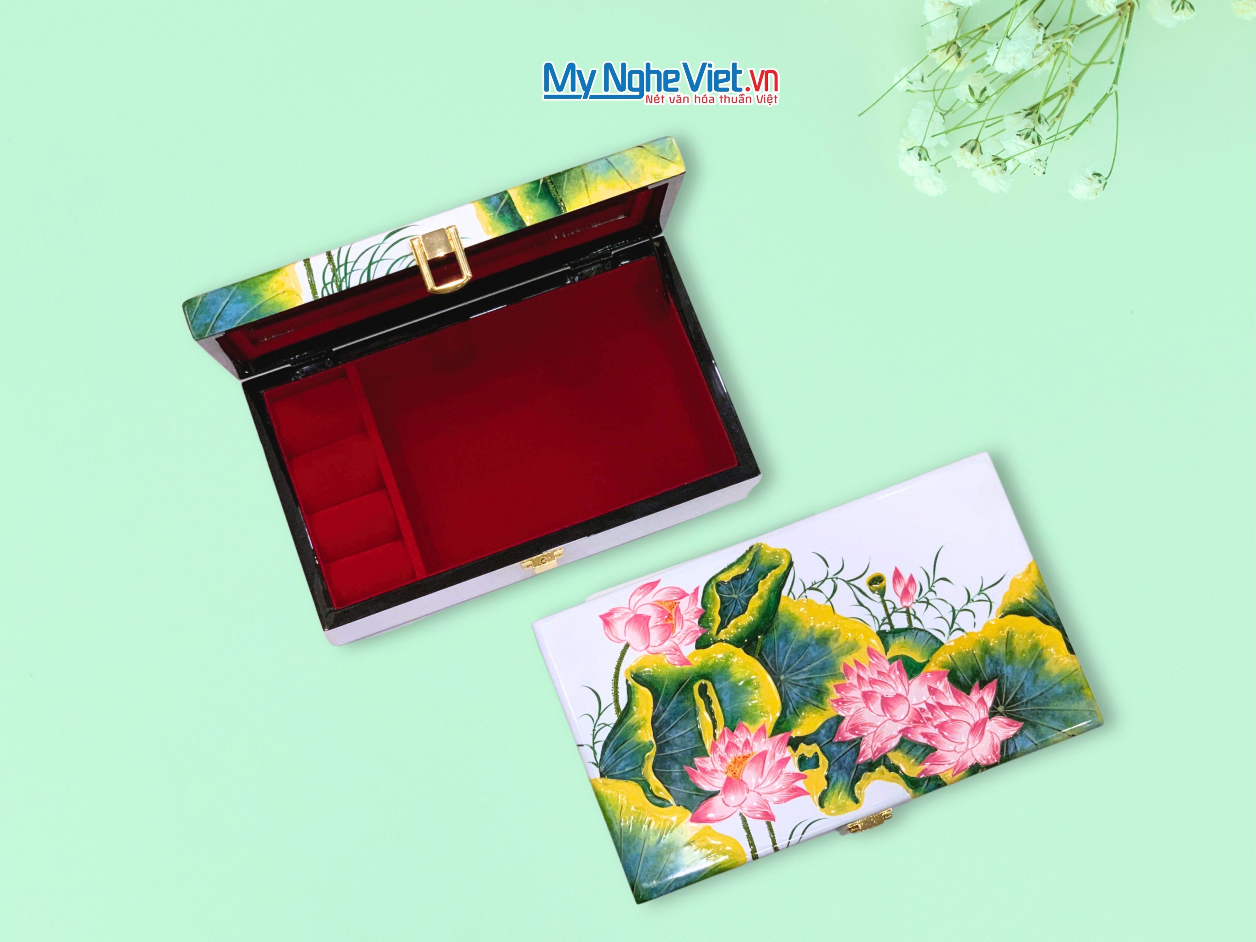 Hộp trang sức cao cấp 14x24cm vẽ tay nhiều mẫu HSMDH1424-01