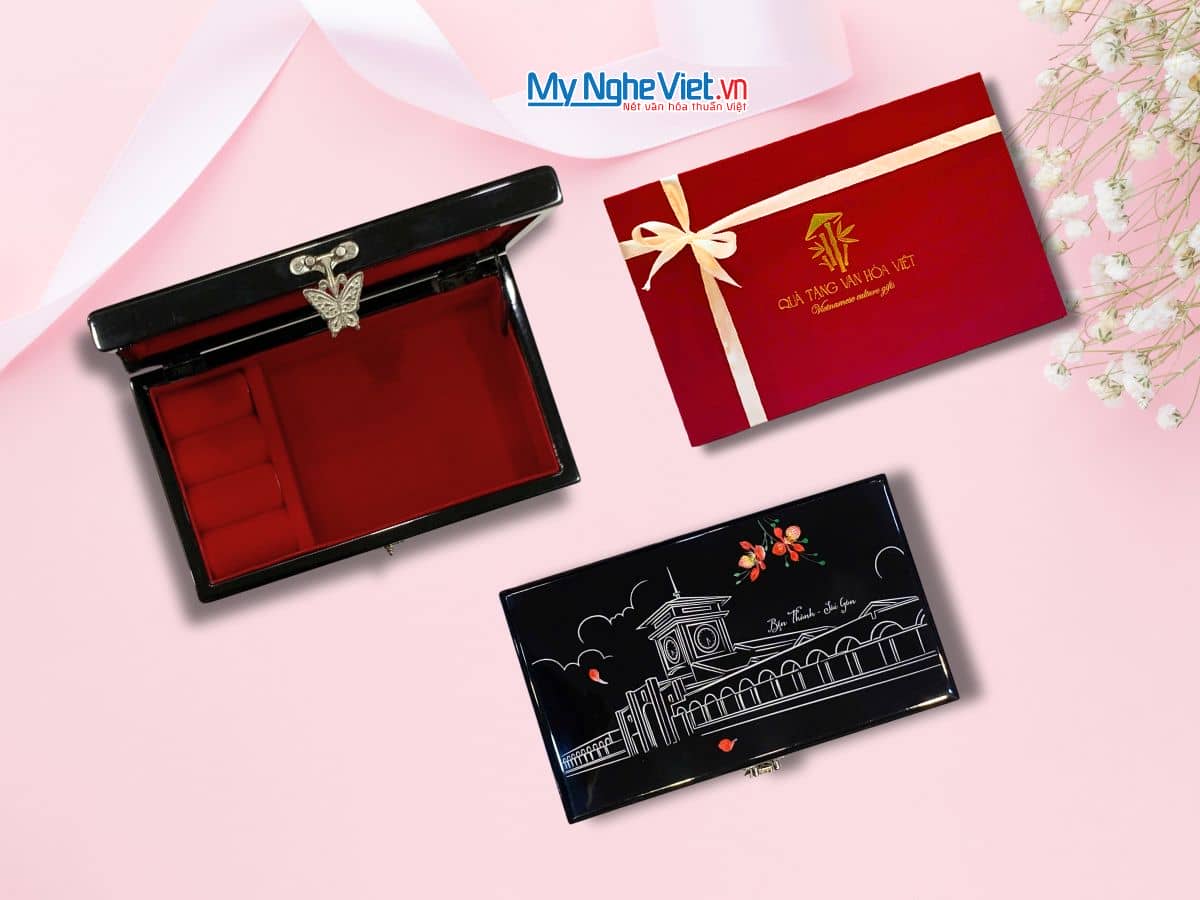 Hộp trang sức cao cấp vẽ Chợ Bến Thành nền đen 12x20 MNV-SMHD1220-1