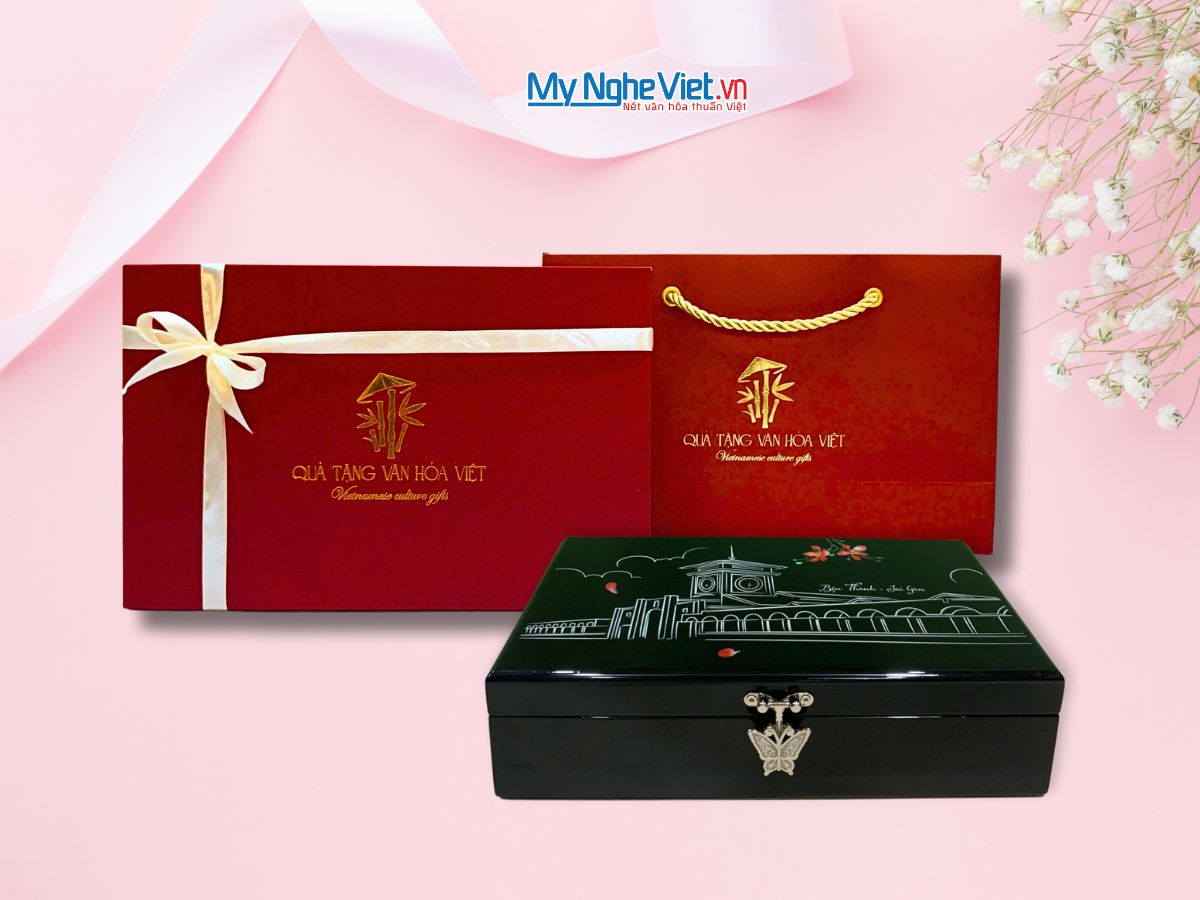 Hộp trang sức cao cấp vẽ Chợ Bến Thành nền đen 12x20 MNV-SMHD1220-1