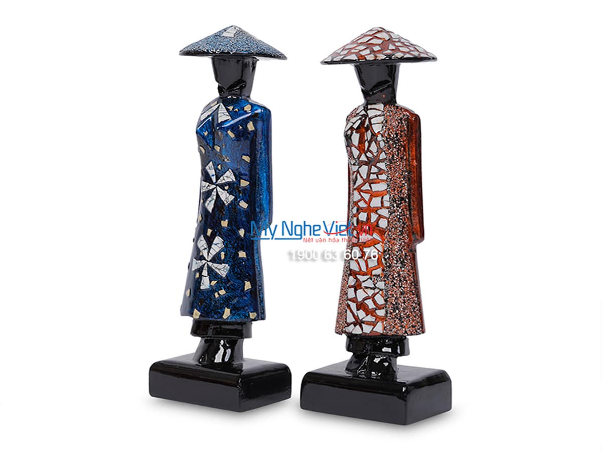Tượng Cô Gái Áo Dài  Việt Nam Sơn Mài Cẩn Trứng Cao 20cm
