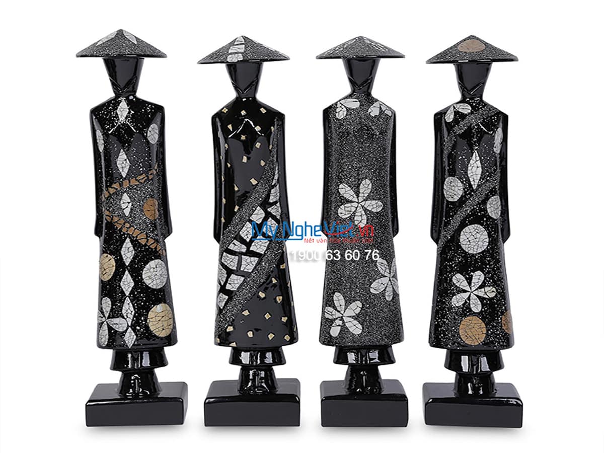 Tượng Cô Gái Áo Dài  Việt Nam Sơn Mài Cẩn Trứng Cao 20cm