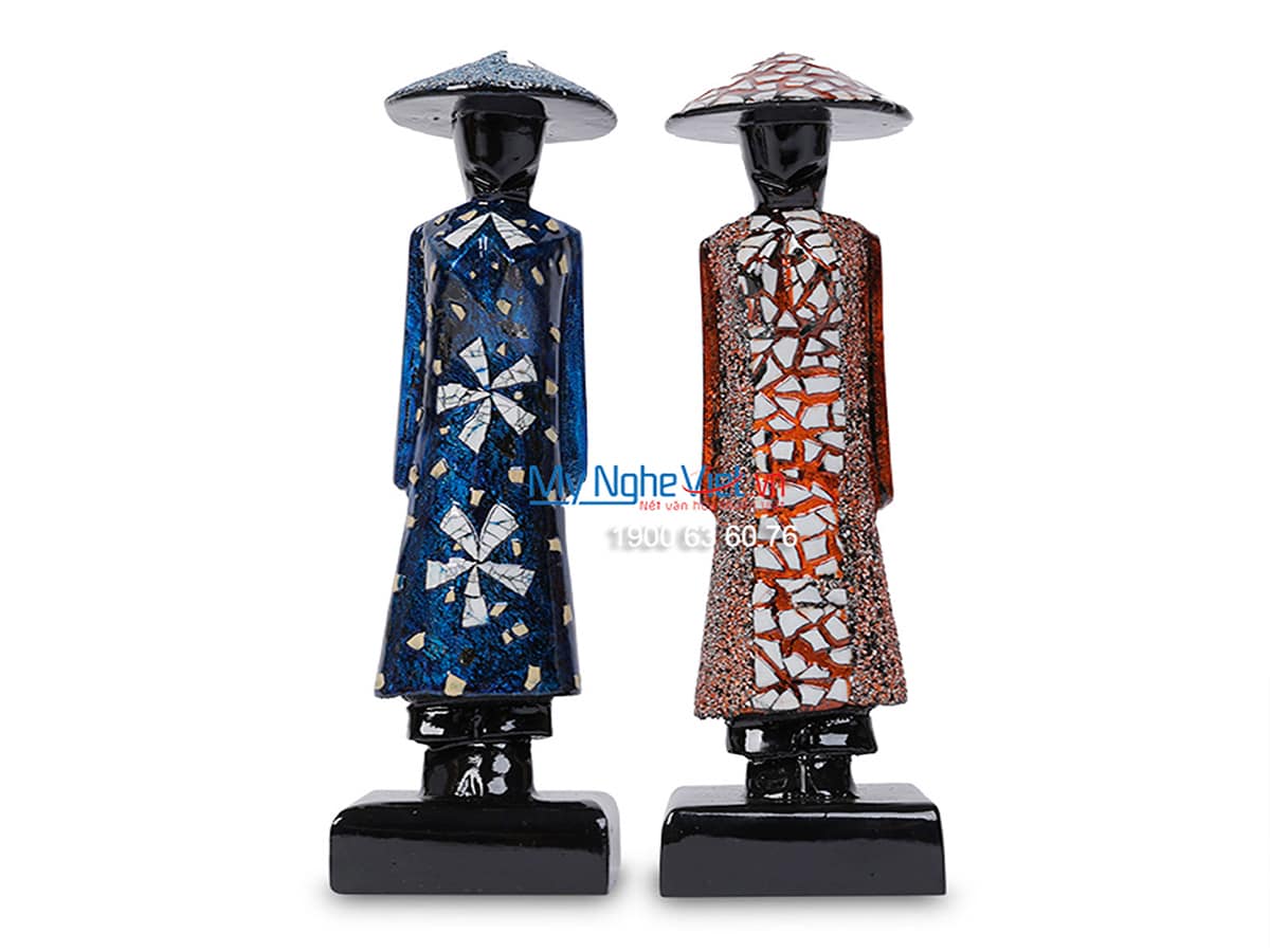 Tượng Cô Gái Áo Dài  Việt Nam Sơn Mài Cẩn Trứng Cao 20cm
