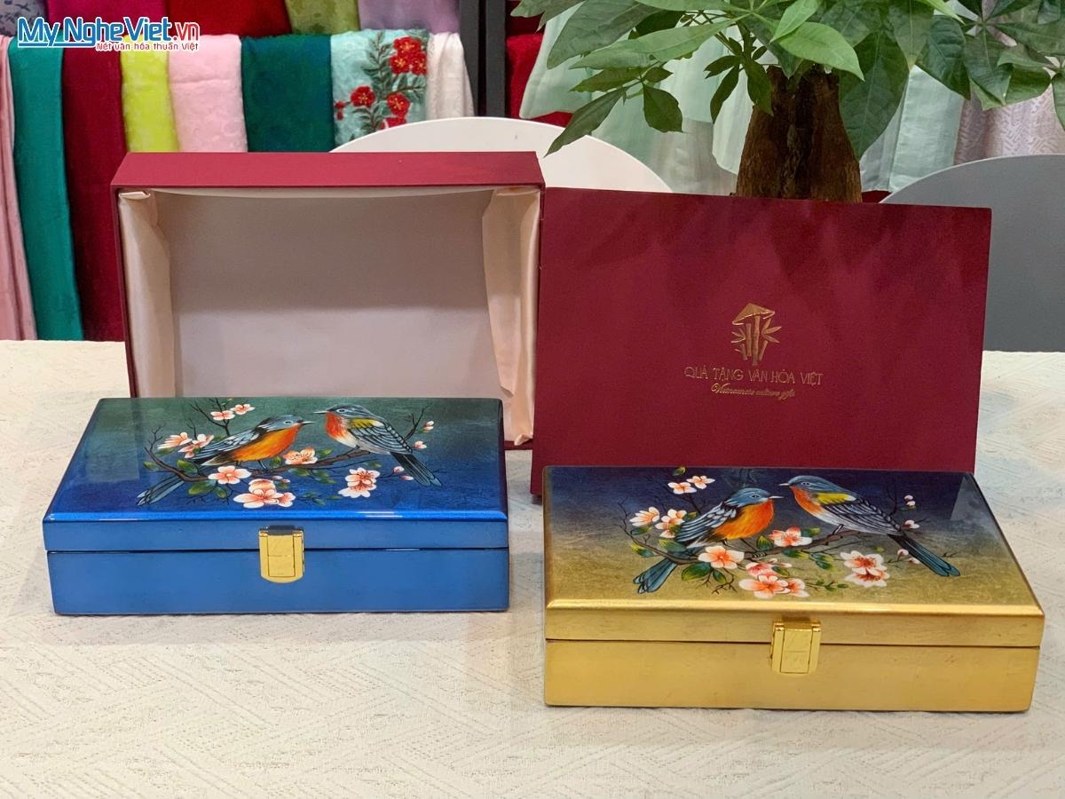 Hộp trang sức cao cấp chim mai đắp nổi phù điêu 15x25cm HSMDH1424-01