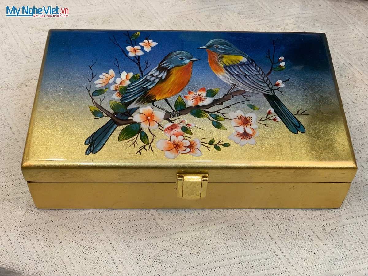 Hộp trang sức cao cấp chim mai đắp nổi phù điêu 15x25cm HSMDH1424-01