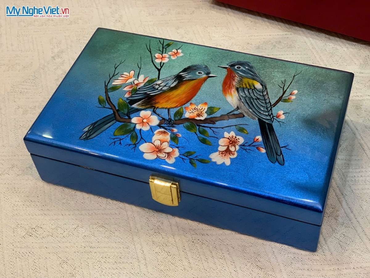 Hộp trang sức cao cấp chim mai đắp nổi phù điêu 15x25cm HSMDH1424-01