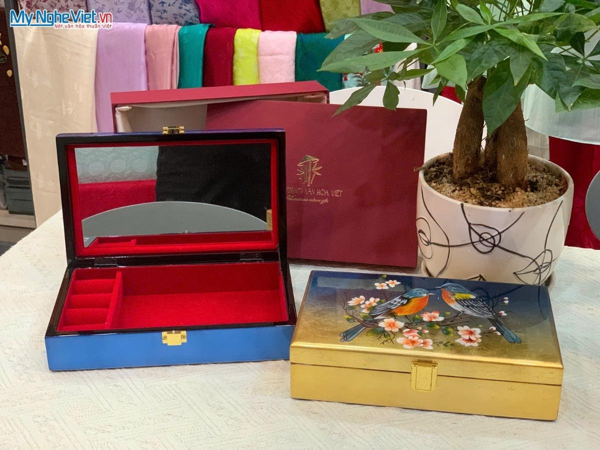 Hộp trang sức cao cấp chim mai đắp nổi phù điêu 15x25cm HSMDH1424-01