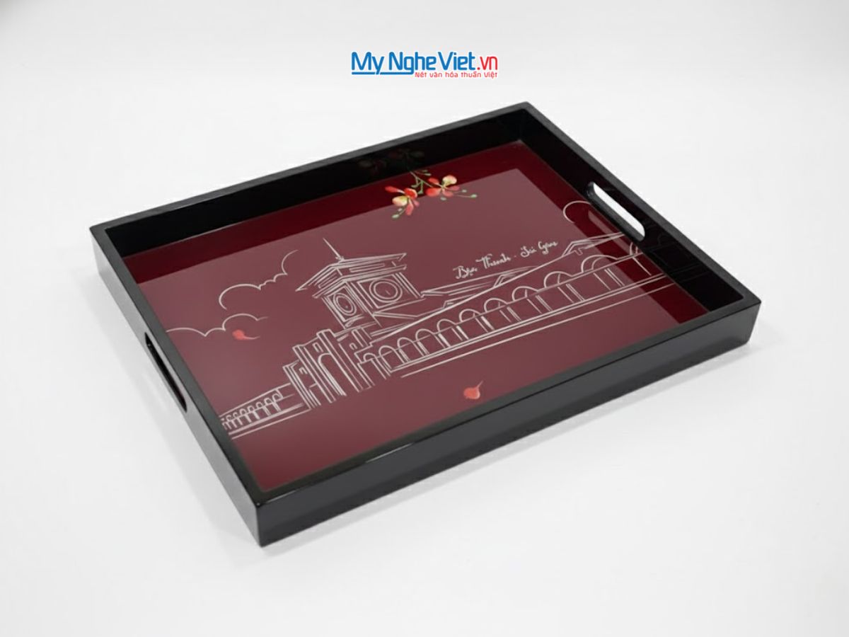 Khay sơn mài cao cấp vẽ Chợ Bến Thành - Lacquer Trays KSMHD01.1