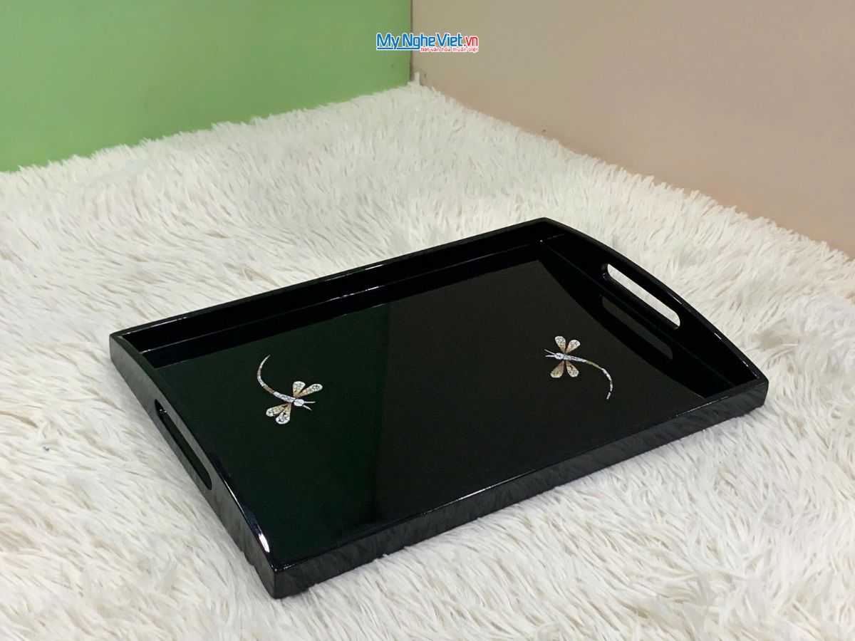 Khay sơn mài cẩn chuồn đen 35x24cmx3.5cm KSM327