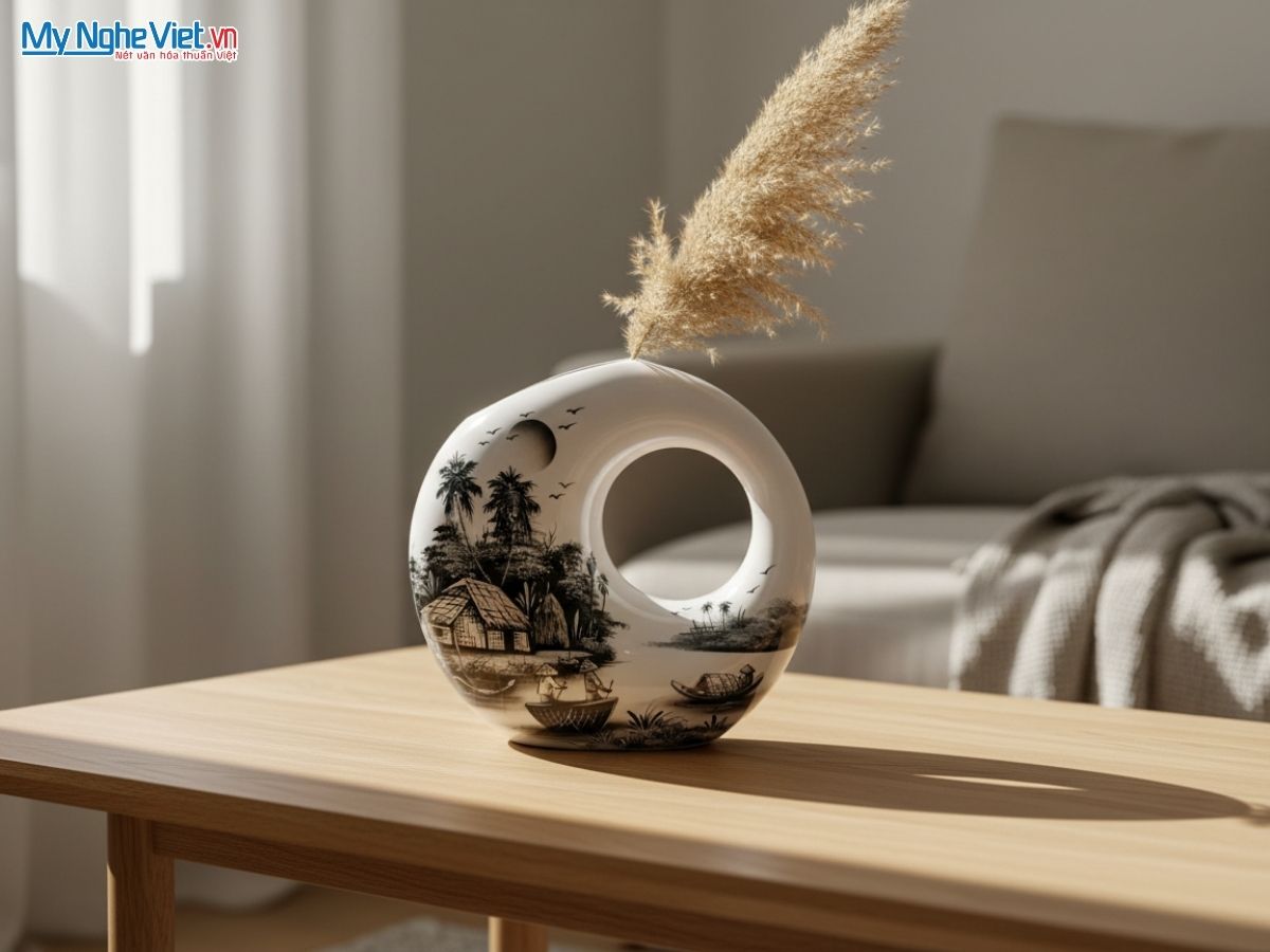 Lọ Hoa Sơn Mài @ H25cm cảnh đồng quê LHSM001UL