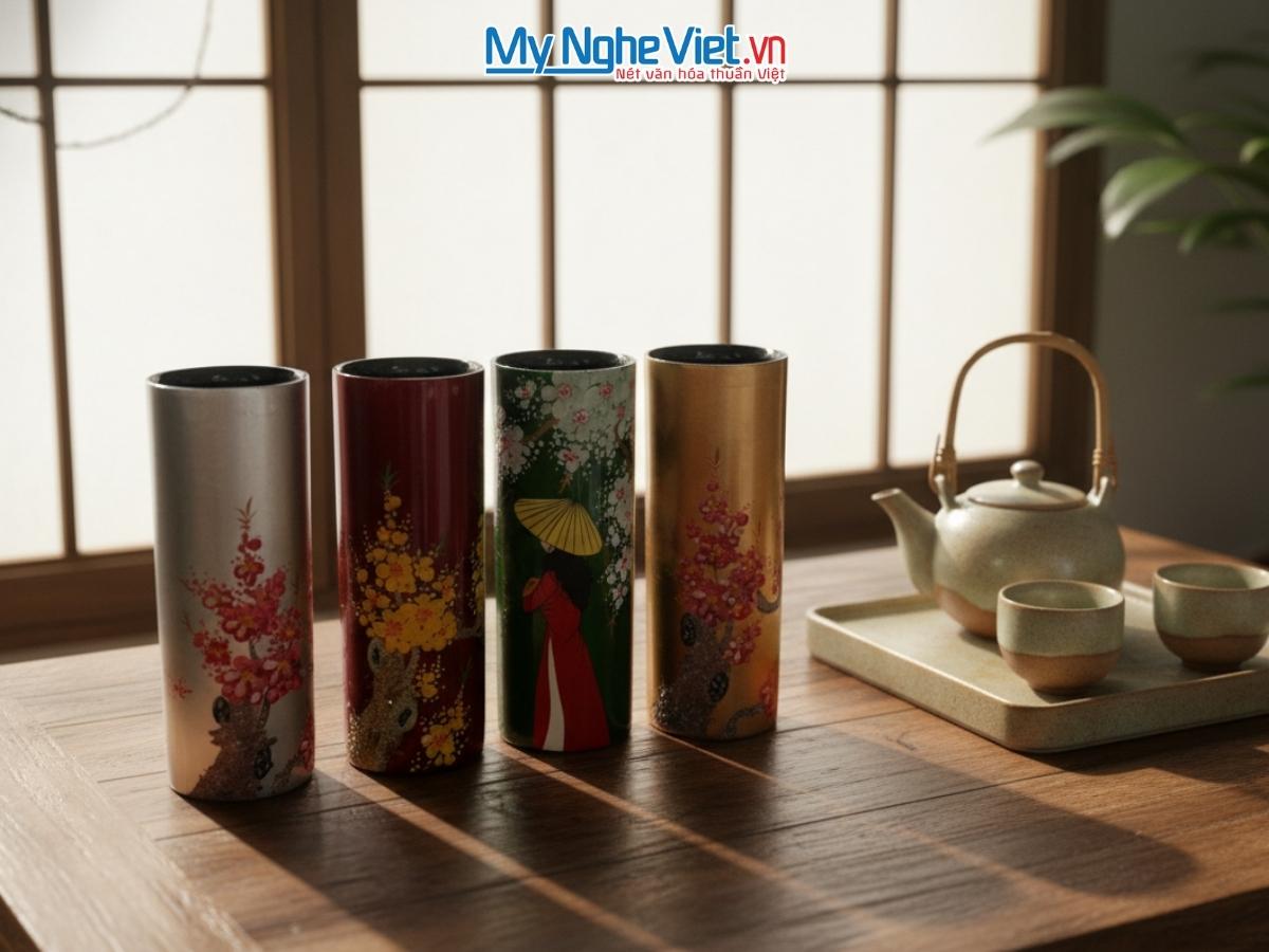 Lọ hoa Sơn mài dáng trụ đủ mẫu D11 X H30 LHSM30