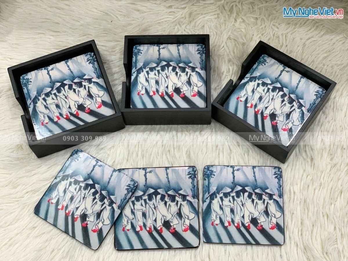 Bộ Đế Lót ly sơn mài vẽ nhiều mẫu ( không nắp) LLTBL2