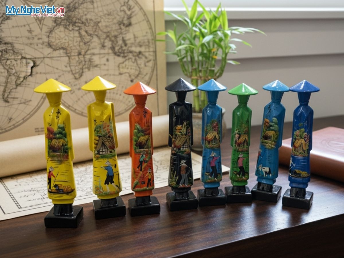 Tượng Cô Gái Áo Dài Việt Nam Sơn Mài Vẽ Đồng Quê Cao 25cm MNV-MISSH25