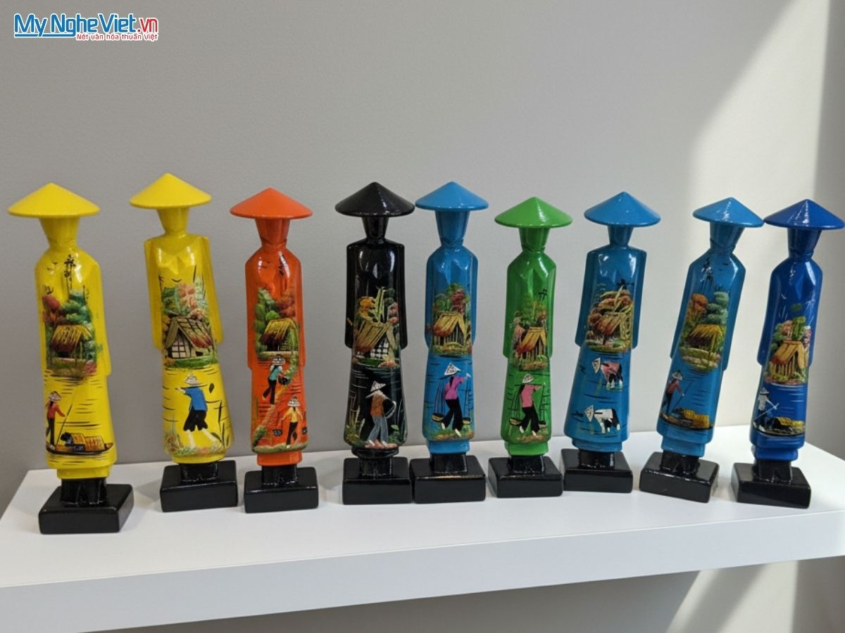 Tượng Cô Gái Áo Dài Việt Nam Sơn Mài Vẽ Đồng Quê Cao 25cm MNV-MISSH25