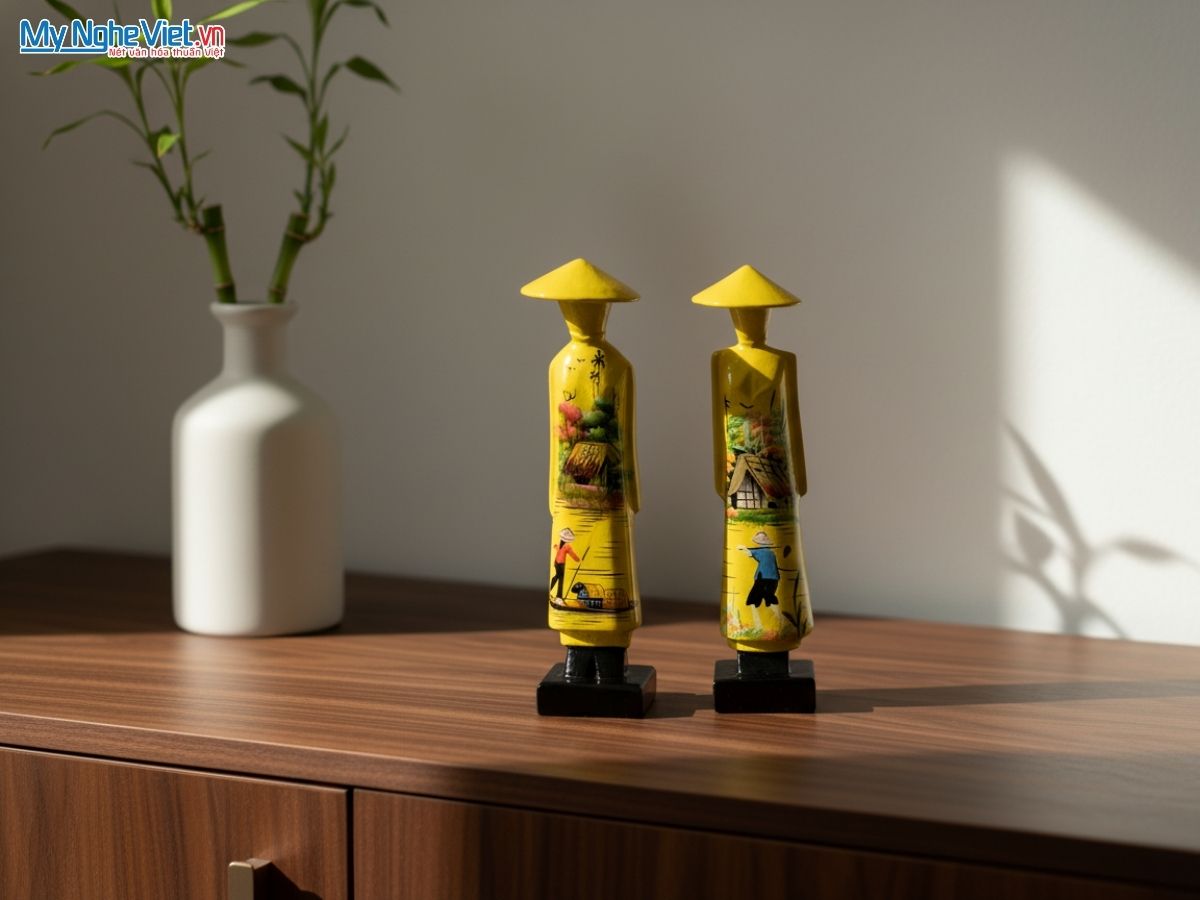 Tượng Cô Gái Áo Dài Việt Nam Sơn Mài Vẽ Đồng Quê Cao 25cm MNV-MISSH25