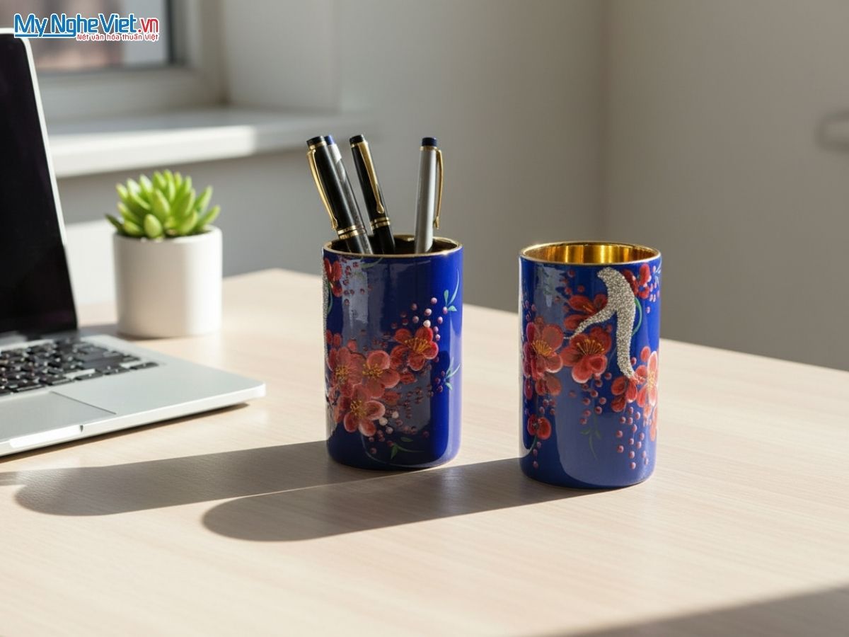 Hộp cắm bút vẽ mai và đào MNV-SMK12