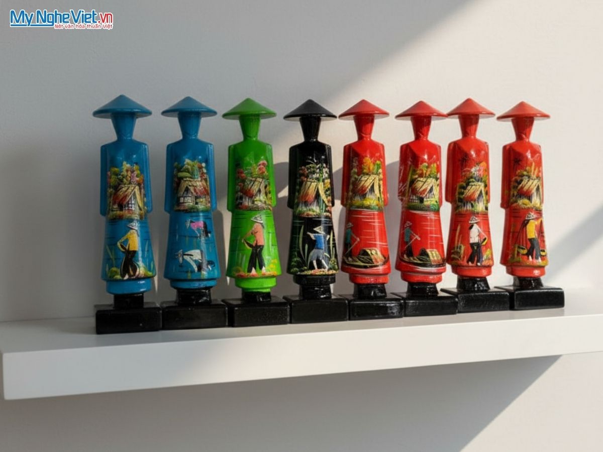 Tượng Cô Gái Áo Dài Việt Nam Sơn Mài Vẽ Đồng Quê Cao 20cm MNV-T04