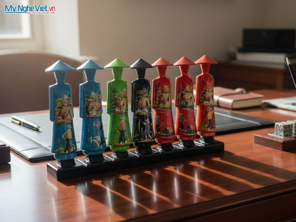 Tượng Cô Gái Áo Dài Việt Nam Sơn Mài Vẽ Đồng Quê Cao 20cm MNV-T04